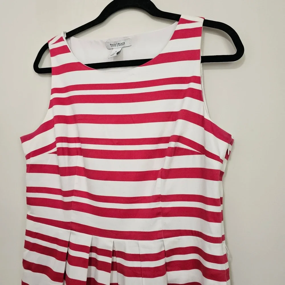 Red White Striped Fit Flare Dress Size 14 Summer Preppy Classic Coastal Nautical